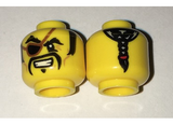 Yellow Minifigure, Head Pirate, Black Sideburns, Eyebrows and Fu Manchu Moustache, Eyepatch, Ponytail in Back Pattern - Hollow Stud