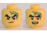 Yellow Minifigure, Head Dual Sided Black Bushy Eyebrows, Chin Dimple, Lightning Bolt, Scowl / Open Mouth with Teeth Pattern - Hollow Stud