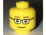 Yellow Minifigure, Head Glasses Rectangular, Brown Thin Eyebrows, Smile Pattern - Hollow Stud
