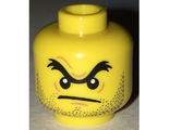 Yellow Minifigure, Head Black Unibrow, Angry Mouth, Stubble Pattern - Hollow Stud