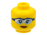 Yellow Minifigure, Head Female Glasses Light Blue with Black Frame, Peach Lips, Closed Mouth Smile Pattern - Hollow Stud