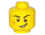 Yellow Minifigure, Head Black Eyebrows, White Pupils, Cheek Scuff, Open Mouth Smile Pattern - Hollow Stud