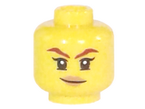 Yellow Minifig, Head Female Dark Red Eyebrows, Medium Nougat Lips, Lopsided Smile Pattern - Hollow Stud