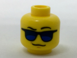Yellow Minifigure, Head Glasses with Blue Sunglasses, Black Eyebrows, Left Eyebrow Raised Pattern - Hollow Stud