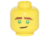 Yellow Minifigure, Head Reddish Brown Eyebrows, Green Eyes, Crooked Smile Pattern (Lloyd) - Hollow Stud