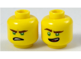 Yellow Minifig, Head Dual Sided Reddish Brown Eyebrows, Green Eyes, Lopsided Open Mouth Grin / Gritted Teeth Pattern (Lloyd) - Hollow Stud