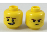 Yellow Minifig, Head Dual Sided Reddish Brown Eyebrows and Freckles, Lopsided Grin / Frown Pattern (Jay) - Hollow Stud