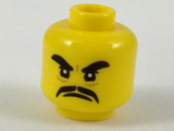 Yellow Minifigure, Head Black Thick Eyebrows and Moustache, Angry Expression Pattern - Hollow Stud