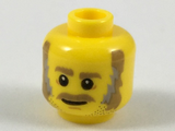 Yellow Minifig, Head Dark Tan Eyebrows, Moustache, Dark Tan and Gray Sideburns, Stubble and White Pupils Pattern - Stud Recessed
