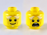 Yellow Minifigure, Head Dual Sided White Bushy Eyebrows, Goatee, Wrinkles, Smile / Open Mouth Scared Pattern - Hollow Stud