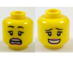 Yellow Minifigure, Head Dual Sided Female Black Eyebrows, Red Lips, Scared / Smile with Teeth Pattern - Hollow Stud