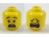 Yellow Minifigure, Head Dual Sided Black Eyebrows, Scared / Closed Eyes Crying Pattern - Hollow Stud