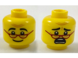 Yellow Minifigure, Head Dual Sided Red Glasses, Black Eyebrows, Smile / Scared Pattern - Hollow Stud