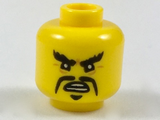 Yellow Minifigure, Head Black Angry Eyebrows and Moustache Fu Manchu Pattern - Hollow Stud