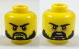 Yellow Minifigure, Head Dual Sided Beard Black, Black Eyebrows, Firm / Angry Open Mouth Pattern - Hollow Stud