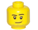 Yellow Minifigure, Head Male Smirk, Peach Mark, Pupils, Stubble Beard and Moustache and Sideburns Pattern - Hollow Stud