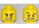Yellow Minifigure, Head Dual Sided Black Eyebrows, Gold Tooth, Five Bee Stings, Determined / Crestfallen Pattern - Hollow Stud