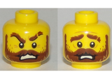 Yellow Minifigure, Head Dual Sided Beard Thick with Lines, Reddish Brown Thick Eyebrows, Moustache, Pupils, Angry / Disconcerted Pattern - Hollow Stud