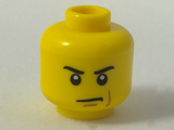 Yellow Minifigure, Head Male Angry Eyebrows and Scowl, Reddish Brown Left Cheek Line Pattern - Hollow Stud
