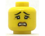 Yellow Minifigure, Head Female Black Eyebrows and Eyes with Three Eyelashes, Scared with Gritted Teeth Pattern - Hollow Stud
