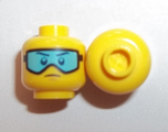Yellow Minifigure, Head Glasses with Light Blue Ski Goggles and Slight Frown Pattern - Hollow Stud