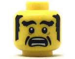Yellow Minifigure, Head Black Eyebrows, Sideburns and Cheek Lines, Open Mouth Scared Pattern - Hollow Stud