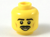 Yellow Minifigure, Head Moustache Black, Black Eyebrows, Brown Cheek Lines, Smile, White Pupils Pattern - Hollow Stud