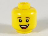 Yellow Minifigure, Head Male Dark Brown Eyebrows, Open Mouth Smile with White Teeth and Red Tongue Pattern - Hollow Stud