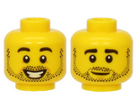 Yellow Minifigure, Head Dual Sided Black Eyebrows and Stubble, Smiling / Neutral Expression Pattern - Hollow Stud