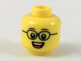 Yellow Minifigure, Head Reddish Brown Eyebrows, Dark Blue Glasses, Open Smile Showing Teeth and Tongue Pattern - Hollow Stud