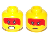 Yellow Minifig, Head Dual Sided Red Hair with Open Mouth with Teeth, Grimace / Frown with Peach Lips Pattern (Harumi) - Hollow Stud