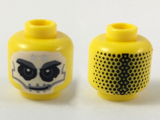 Yellow Minifigure, Head Alien with White Full Face Skull Tattoo, 2 Silver Stars on Forehead, Black Dots Hair on Back Pattern - Hollow Stud