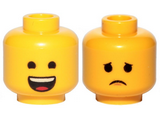 Yellow Minifigure, Head Dual Sided Open Smile with Tongue / Sad Pattern (Emmet) - Hollow Stud