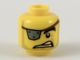 Yellow Minifigure, Head Male Silver Eye Patch with Rivets, Raised Eyebrow, Copper Tooth, Stubble Pattern (MetalBeard) - Hollow Stud