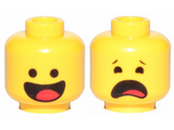 Yellow Minifigure, Head Dual Sided Black Standard Eyes, Smile with Tongue / Scared Pattern (Benny) - Hollow Stud