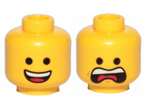 Yellow Minifigure, Head Dual Sided Open Smile with Tongue / Open Mouth Scream Pattern (Emmet) - Hollow Stud
