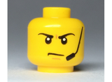 Yellow Minifigure, Head Angry Eyebrows and Scowl, Headset, White Pupils Pattern - Hollow Stud