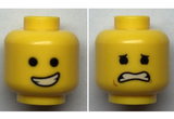 Yellow Minifigure, Head Dual Sided Male Open Smile with Teeth / Eyebrows, Scared with Dimples Pattern - Hollow Stud