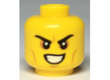 Yellow Minifigure, Head Angry Eyebrows, Cheek and Forehead and Chin Lines, White Pupils and White Teeth Pattern - Hollow Stud