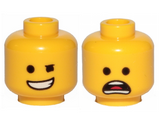 Yellow Minifigure, Head Dual Sided Winking Smile / Open Mouth Scared Pattern (Emmet) - Hollow Stud