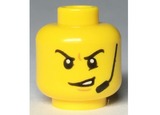 Yellow Minifigure, Head Angry Eyebrows and Scowl with Open Mouth, Headset, White Pupils Pattern - Hollow Stud