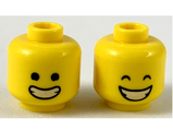 Yellow Minifigure, Head Dual Sided, Wide Smile with Closed Teeth, Black Eyes / Closed Eyes Pattern - Hollow Stud