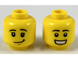 Yellow Minifigure, Head Dual Sided, Black Eyebrows, Lopsided Grin Pattern / Smile Showing Teeth - Hollow Stud