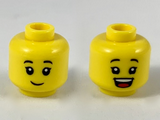 Yellow Minifigure, Head Dual Sided Child Female, Black Eyebrows, Grin / Open Mouth Smile Pattern - Hollow Stud