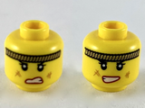 Yellow Minifigure, Head Dual Sided Female Rope Headband, Red Lips, Crosshatch, Crooked Grimace / Crooked Smirk Pattern - Hollow Stud