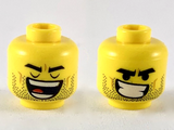 Yellow Minifigure, Head Dual Sided Black Eyebrows, Stubble, Closed Eyes and Wide Open Mouth / Lopsided Grin with Teeth Pattern (Rex Dangervest) - Hollow Stud