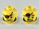 Yellow Minifigure, Head Dual Sided Reddish Brown Eyepatch, Black Stubble and Side Whiskers, Neutral / Smiling with Raised Eyepatch Pattern - Hollow Stud