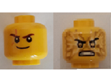 Yellow Minifigure, Head Dual Sided Reddish Brown Eyebrows, Scar, White Pupils, Smile / Gold Pupils, Fire, Angry Pattern - Hollow Stud