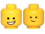 Yellow Minifigure, Head Dual Sided Lopsided Smile / Cheerful Pattern (Emmet) - Hollow Stud