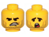 Yellow Minifigure, Head Dual Sided Black Eyebrows, Stubble, Angry / Confused Pattern (Rex Dangervest) - Hollow Stud